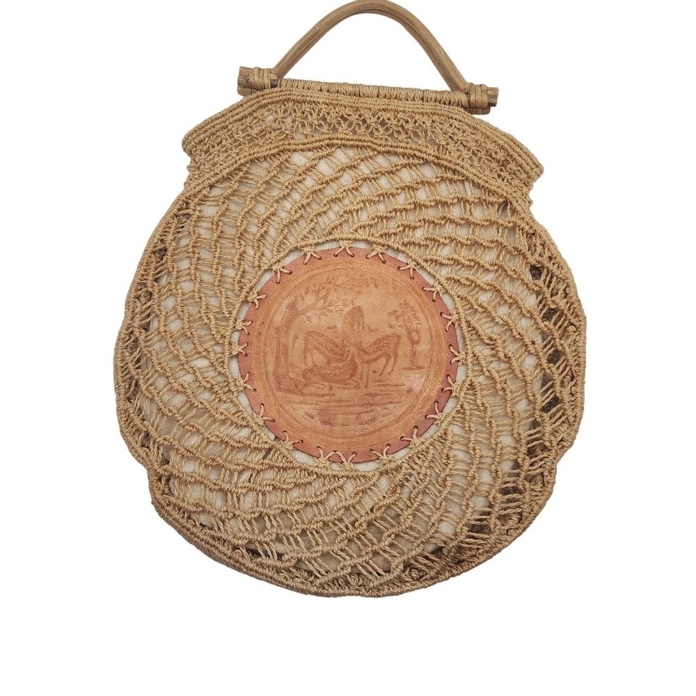 Sisal Straw and Leather Fawn Print  Bag  Purse 16 x 14